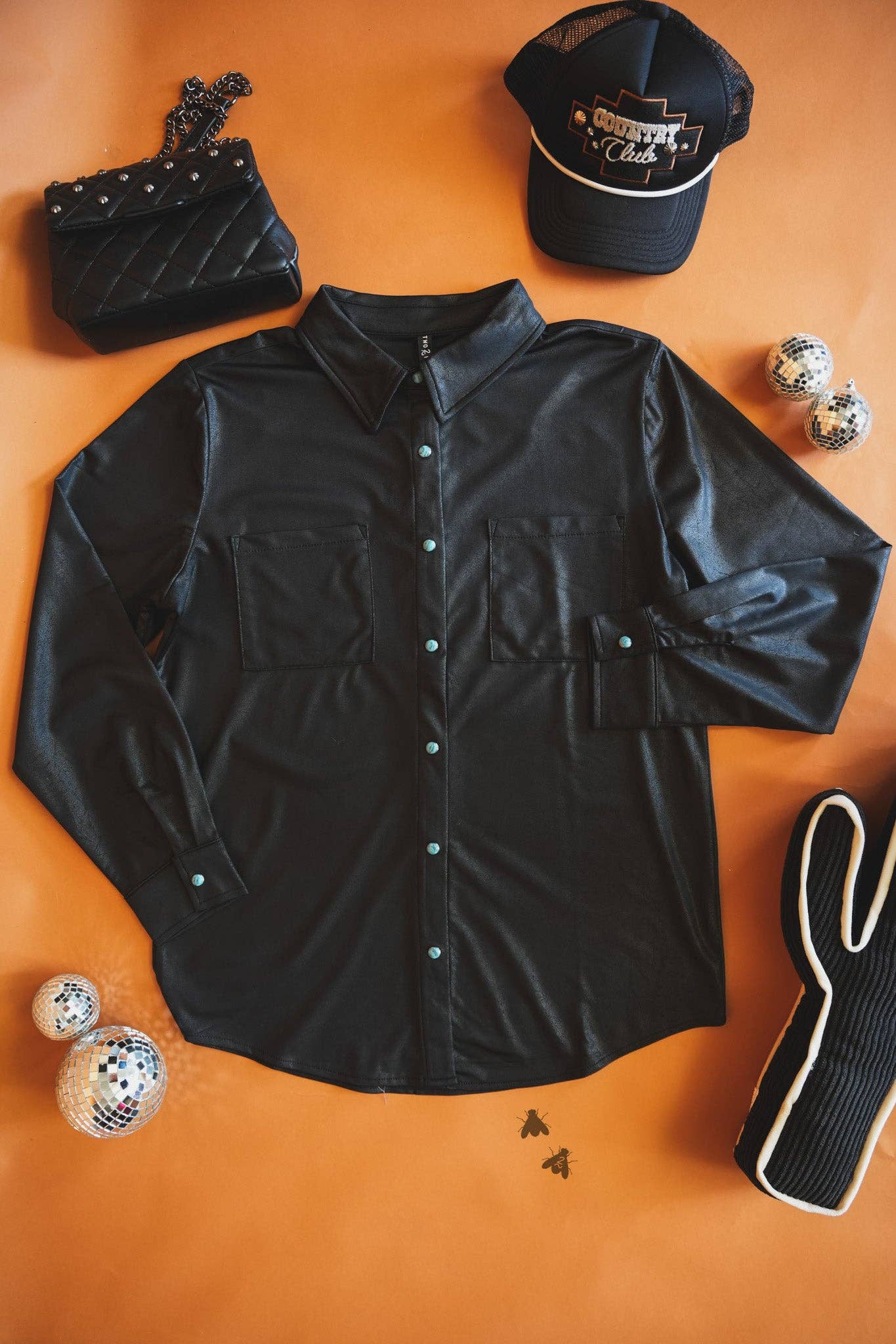 LEATHER LUX * MIDNIGHT button up