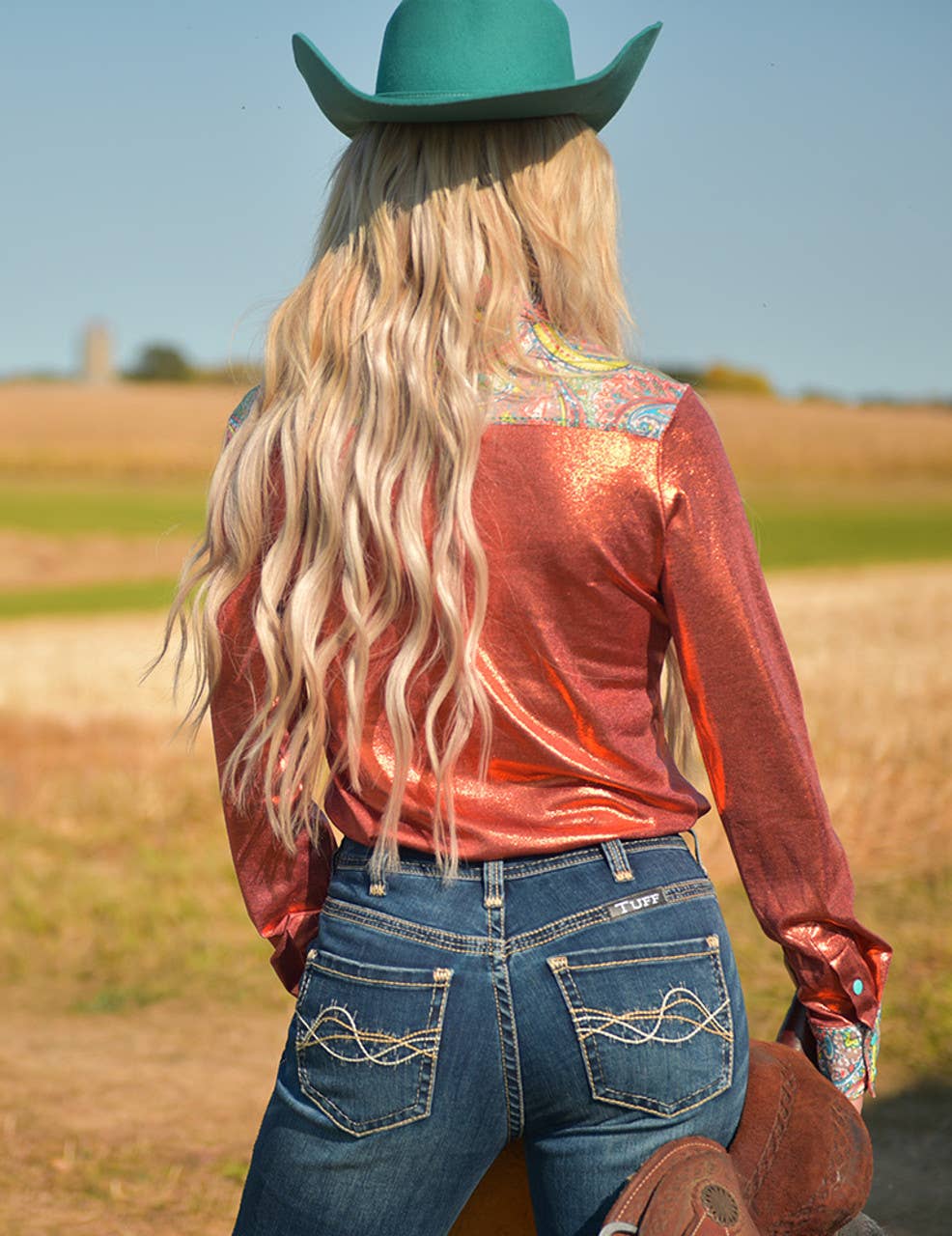 Pullover Button Up Rust Metallic Paisley Stretch Jersey