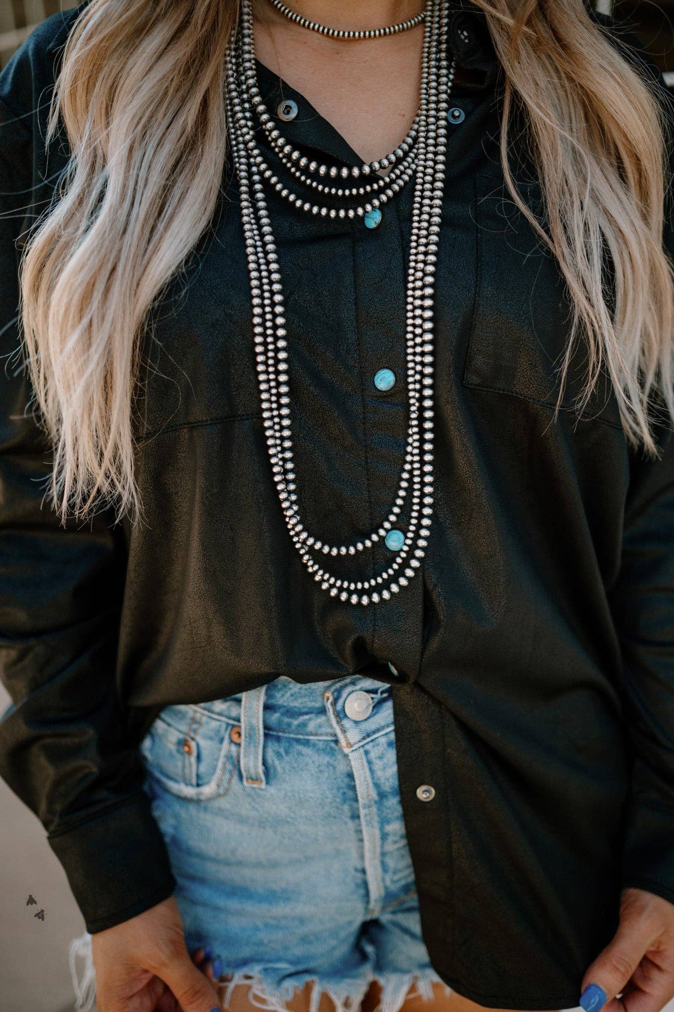 LEATHER LUX * MIDNIGHT button up