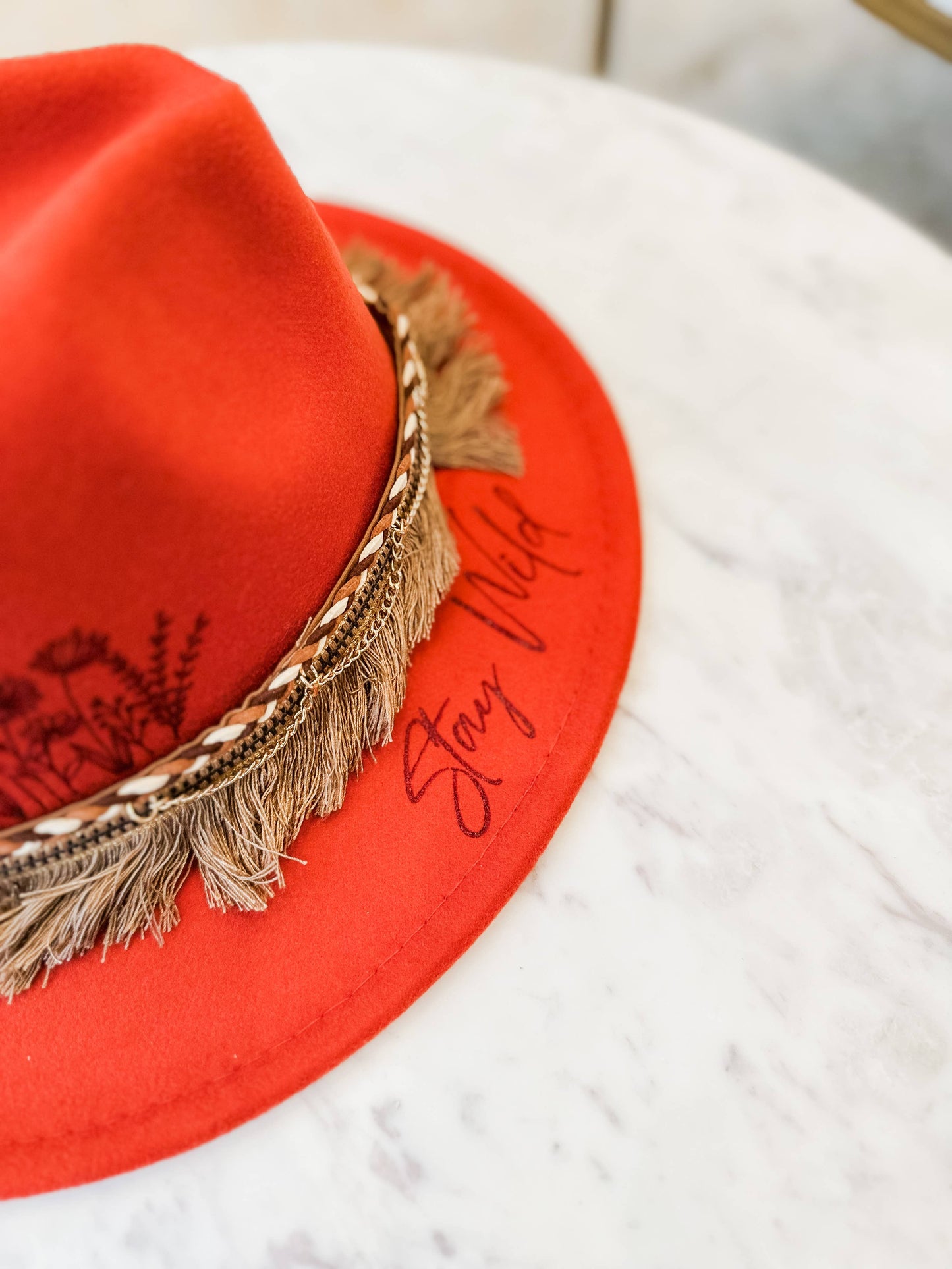Wild Flower Burnt Hat Stay Wild Cowboy Hat Fedora