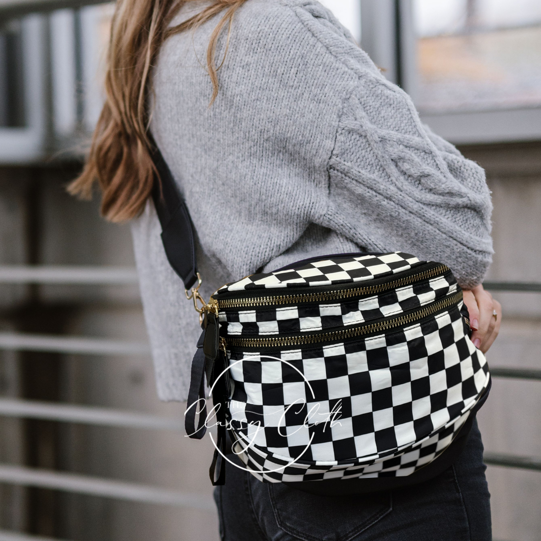 Farah Fanny Pack Sling Bag - Black Checkered