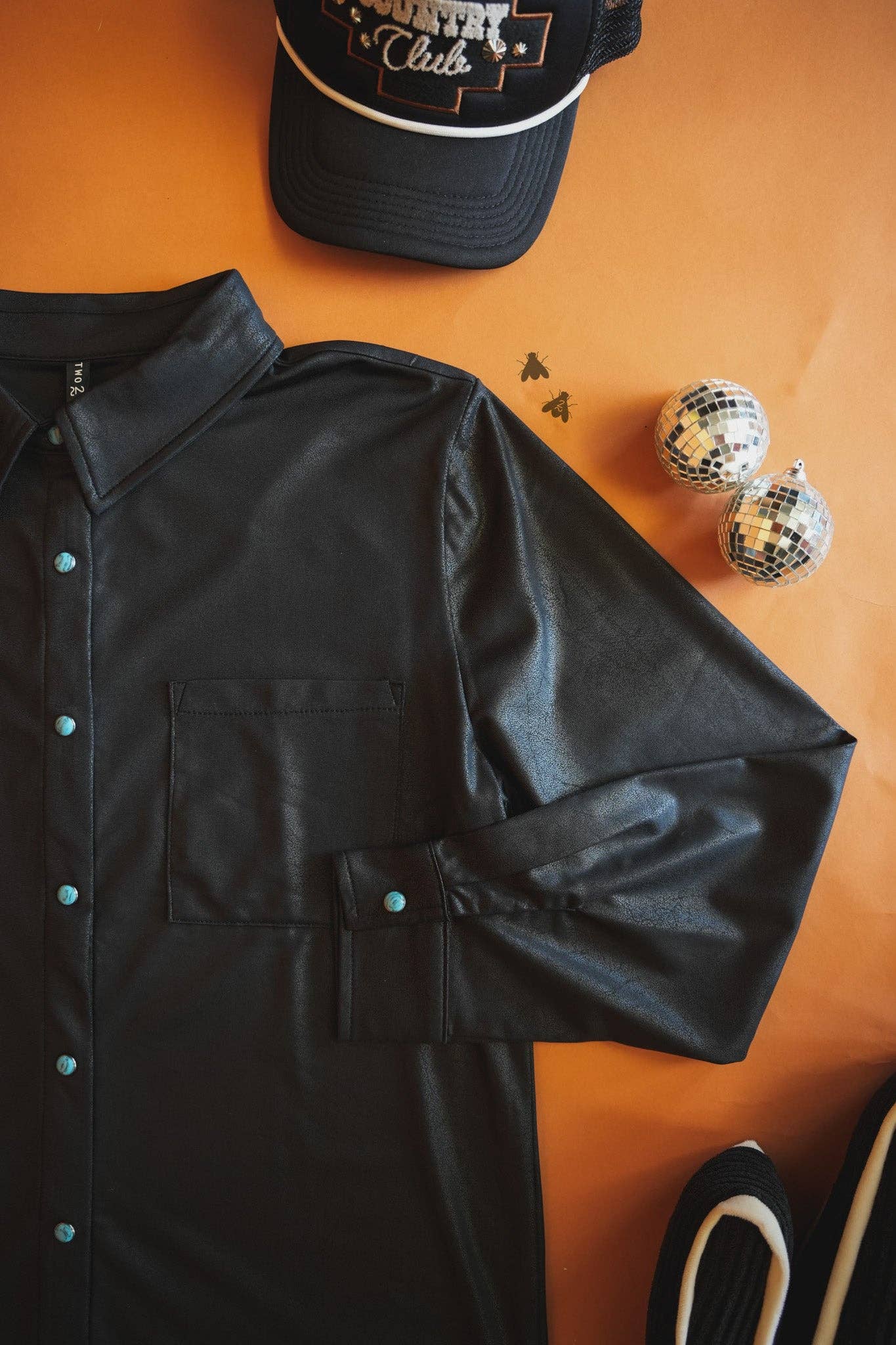 LEATHER LUX * MIDNIGHT button up