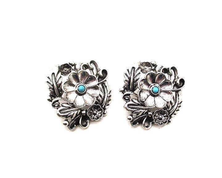 WESTERN FLOWER CONCHO STUD EARRINGS