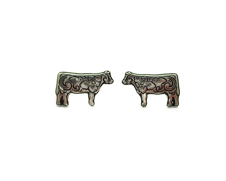 Western Etched Cow Earring