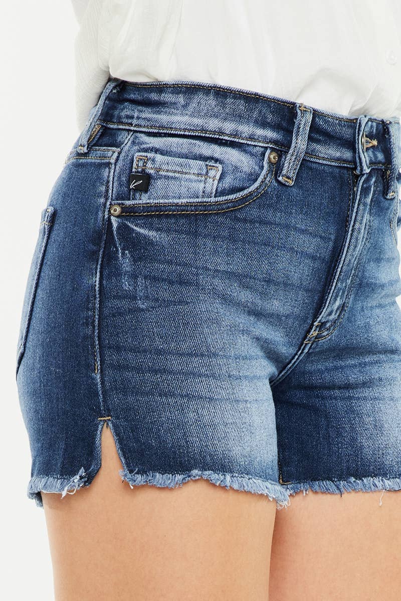 Kan Can HIGH RISE FRAYED HEM DENIM SHORTS
