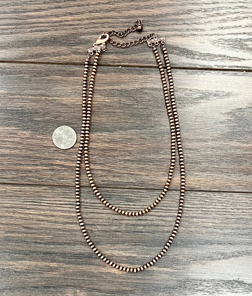 20" 2-strand 4mm Copper Navajo Bead Necklace