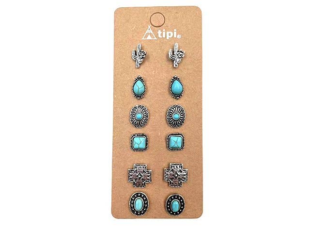 Western 6 Pair Dainty Post Earring Set