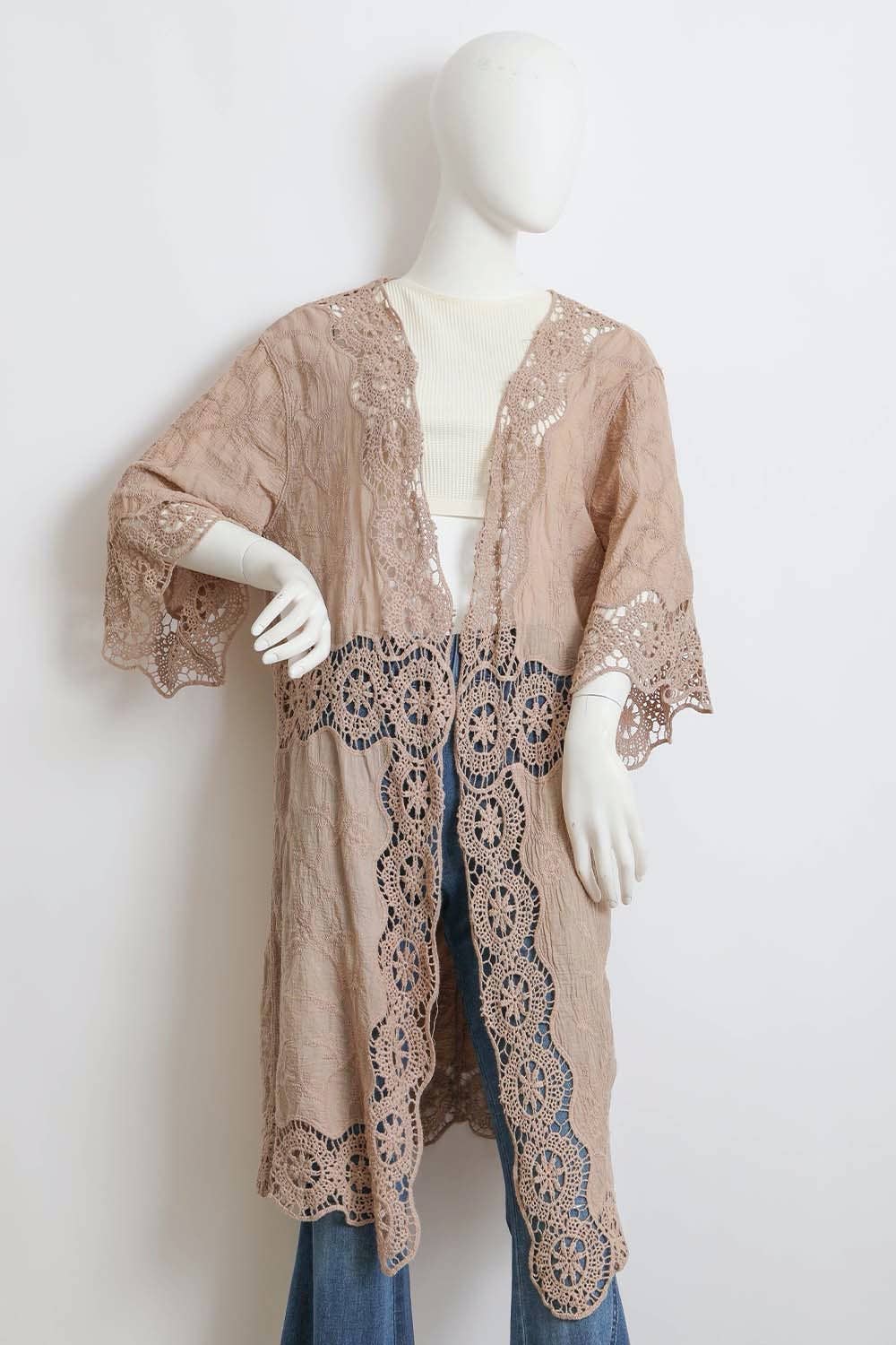 **Crochet Open Patch Longline Kimono