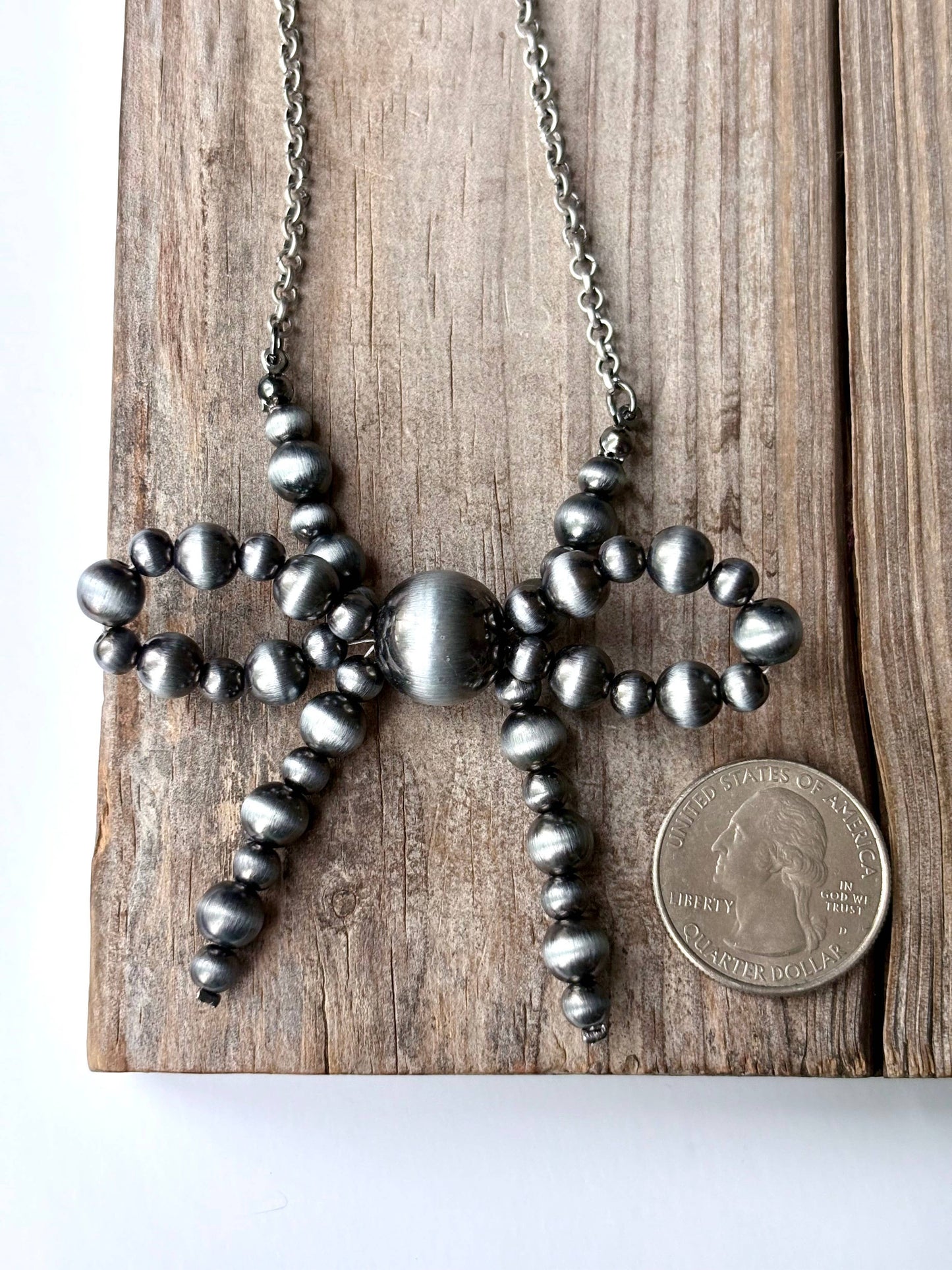Western Navajo Pearl Bead Coquette Bow Chain Necklace