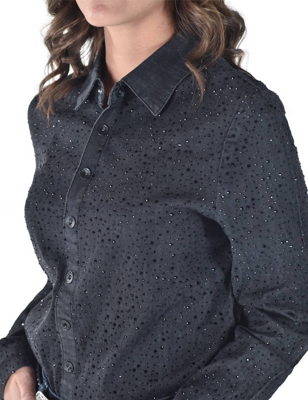 Pullover Button-Up Ultra Breathe Denim with Crystals