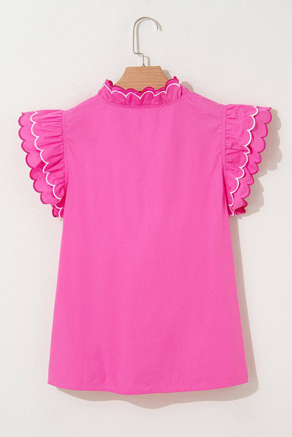 Scallop Trim Short Sleeve Summer Blouse