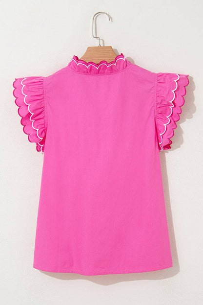 Scallop Trim Short Sleeve Summer Blouse