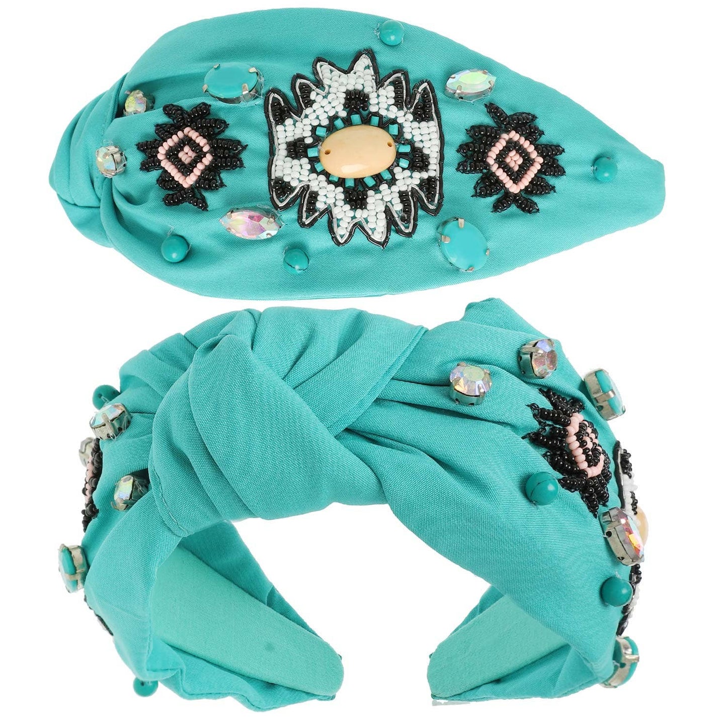 Western Aztec Design Top Knotted Beaded Headband