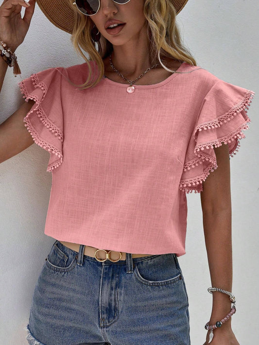Ruffled  Short Sleeve Blouse