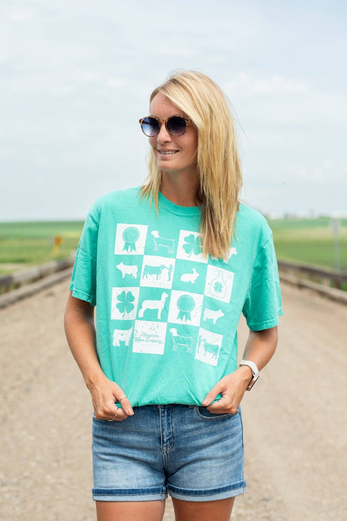 Summer Fair Week Checkers Green Graphic Tee