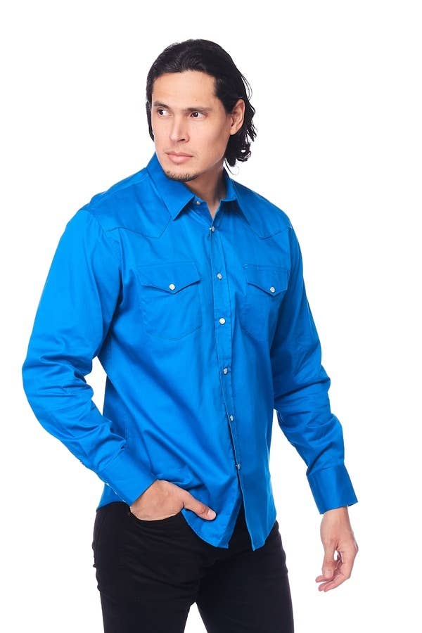 Men's Western Solid Twill Long Sleeves Snap Button Shirt