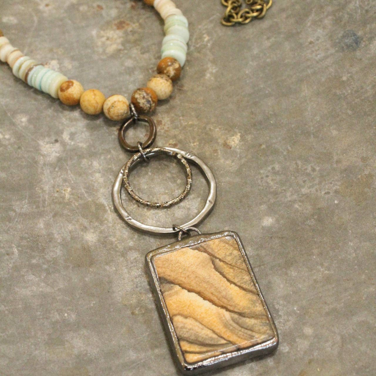 Bohemian Stone & Link Drop Necklace