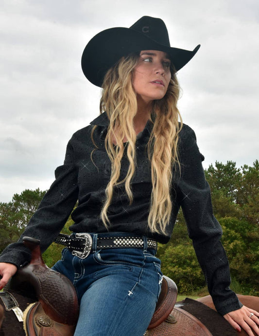 Pullover Button-Up Ultra Breathe Denim with Crystals