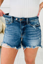 Asymmetric Raw Hem Distressed Whiskery Denim Shorts