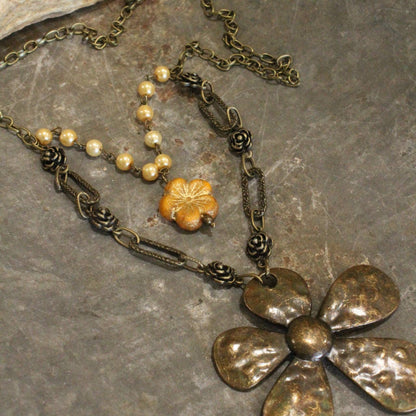 Czech Flower Vintage Elite Stone Layered Necklace