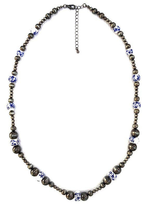 Western Navajo & Ceramic Pearl Necklace