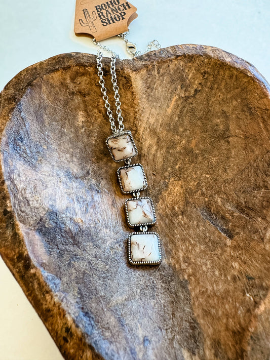 Western Navajo Style Square Stone Pendant Necklace