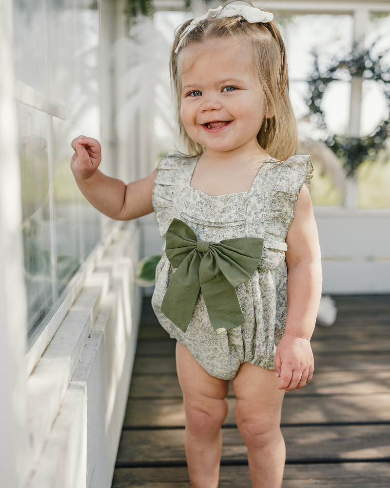 Indie Bow Front Bubble Romper - Bleu de Provence