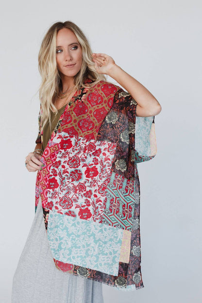 Seven Seas Patchwork Print Kimono - Mint