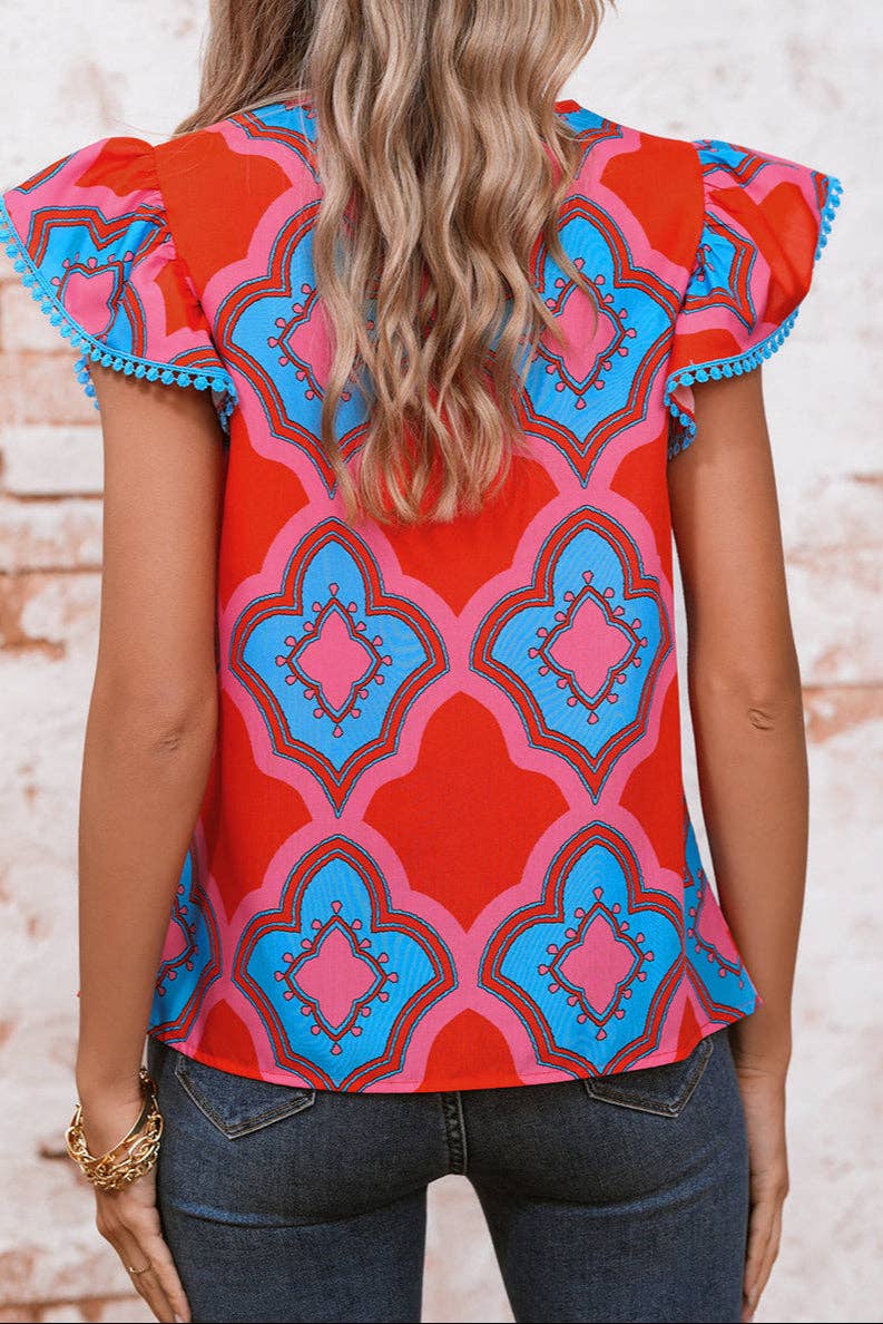 Floral Flutter Sleeve Blouse