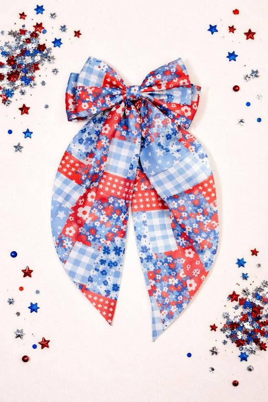 Patriotic American Patches Hair Bow