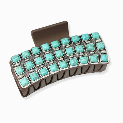 Western Turquoise Stone Rectangular Grander Hair Claw