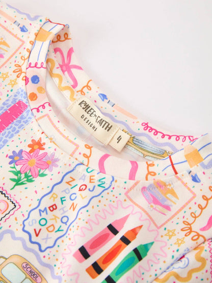 Back to School Print Girl Short Set Scallop Hem
