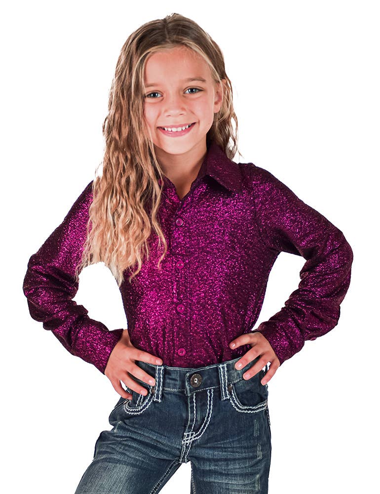 Girl's Pullover Button Up Magenta Medium Weight Stretch