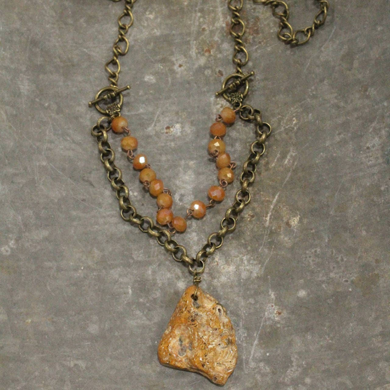 Raw Stone Pendant  Butterscotch Layered  Necklace