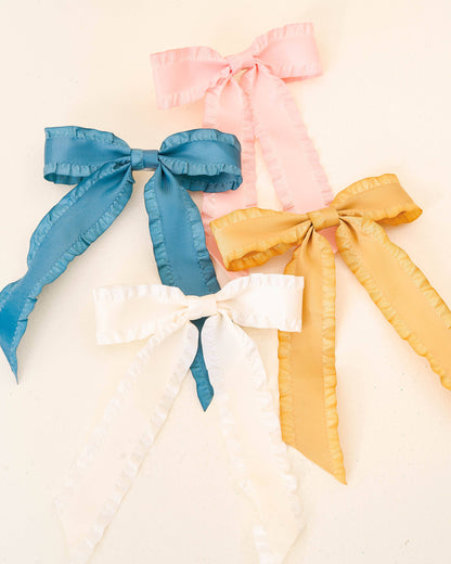 Ruffle Hair Bow- Dark Teal