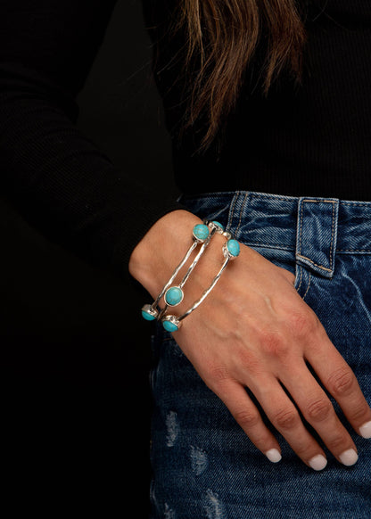Set/3 Burnished Silver Bangles with TQ Ovals