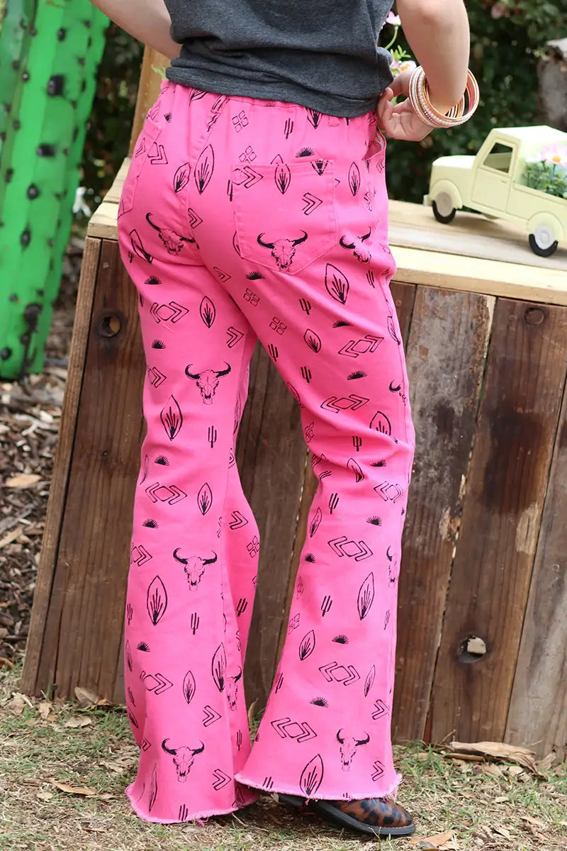 FUSCHIA PRINTED DENIM PANTS