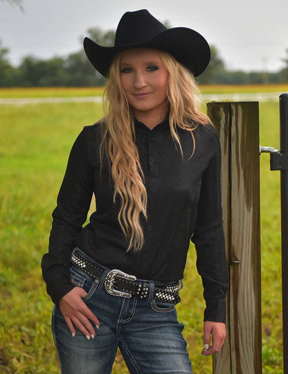 Pullover Button Up (Black Shimmer Mid-weight Stretch Jersey)