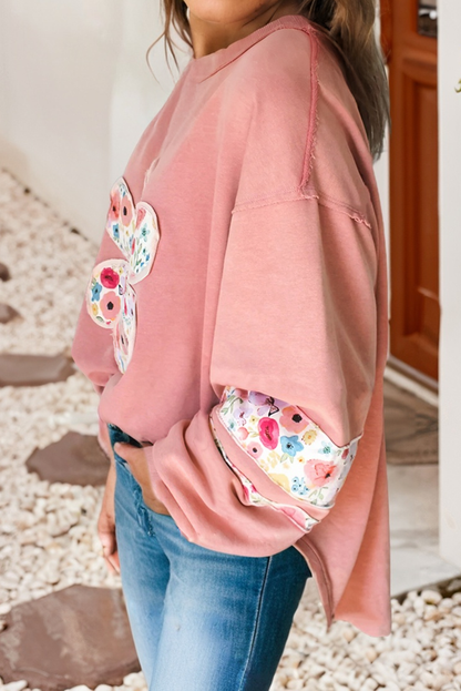 Rose Floral Applique Pullover Sweatshirt
