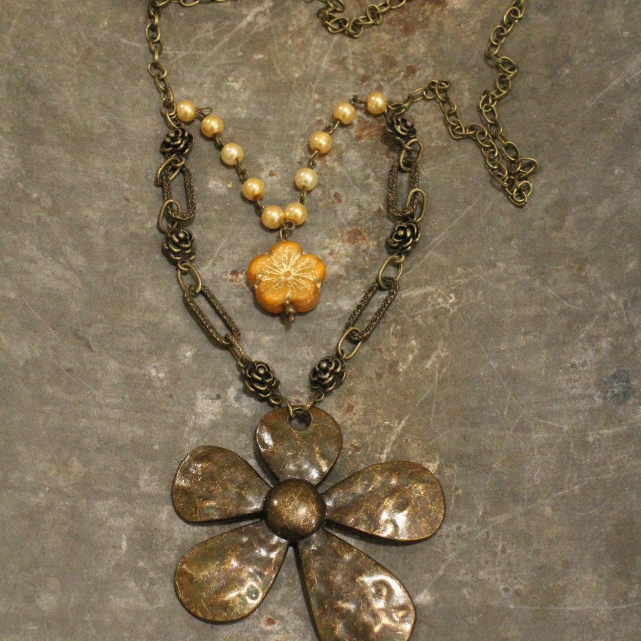 Czech Flower Vintage Elite Stone Layered Necklace