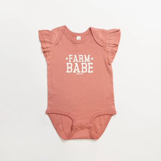 Western Ruffle Sleeve 'Farm Babe' Mauve Graphic Onesie/Tee