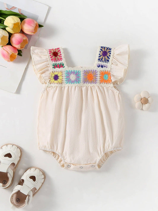 Summer Crochet Square Baby Ruffle Romper