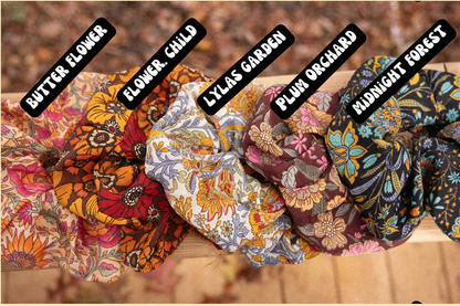 Boho Oversized Silk Floral Hair Scrunchies, Hippie Bohemian