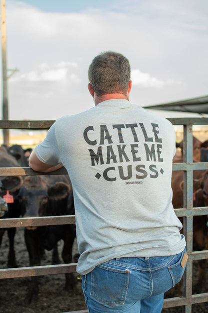 Western 'Cattle Make Me Cuss' Grey Graphic Tee