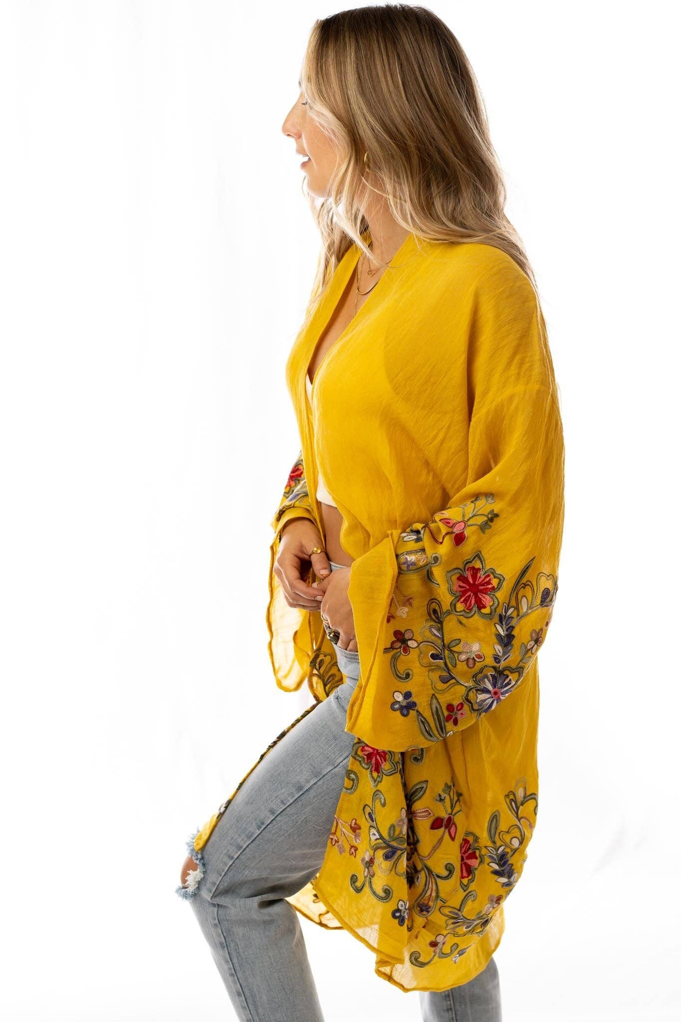 011 Fun In Florals Kimono - Mustard