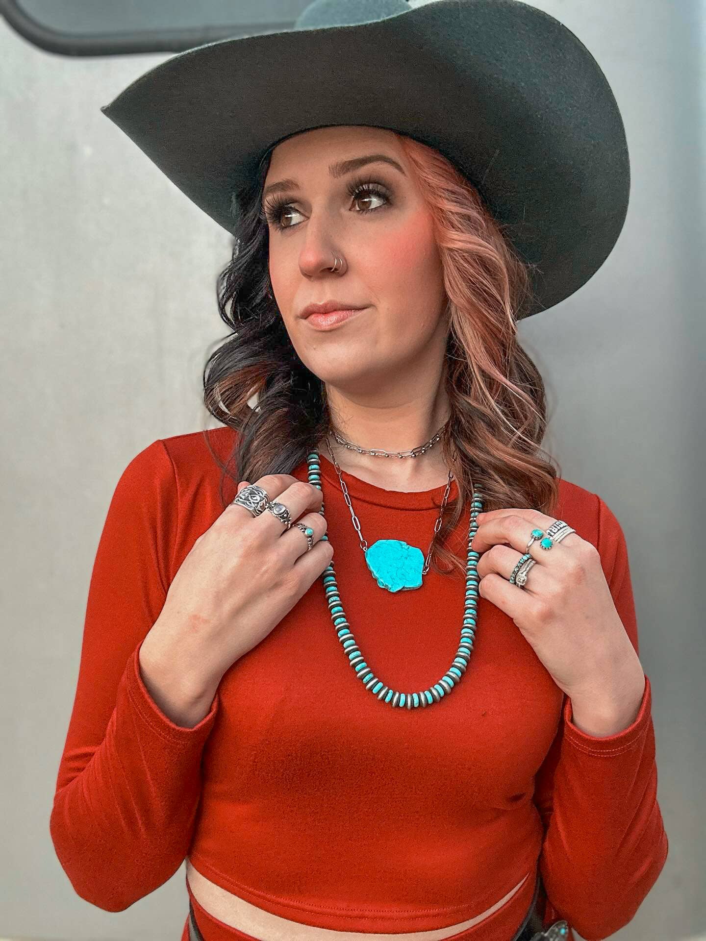 Turquoise Slab Paperclip Chain Western Necklace