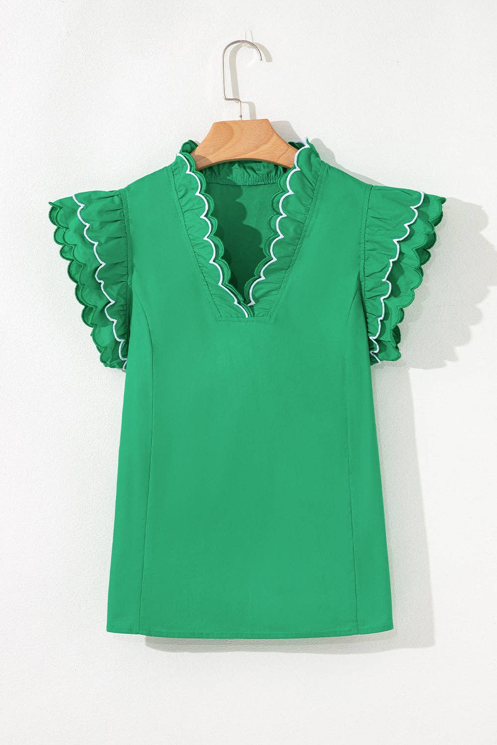 Scallop Trim Short Sleeve Summer Blouse
