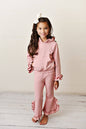 Kids Dusty Pink Hooded Ruffle Pocket Lounge Set