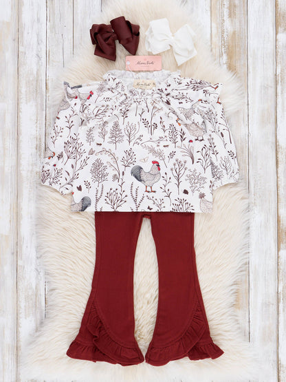Maroon Rooster Ruffle Outfit