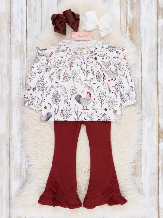 Maroon Rooster Ruffle Outfit